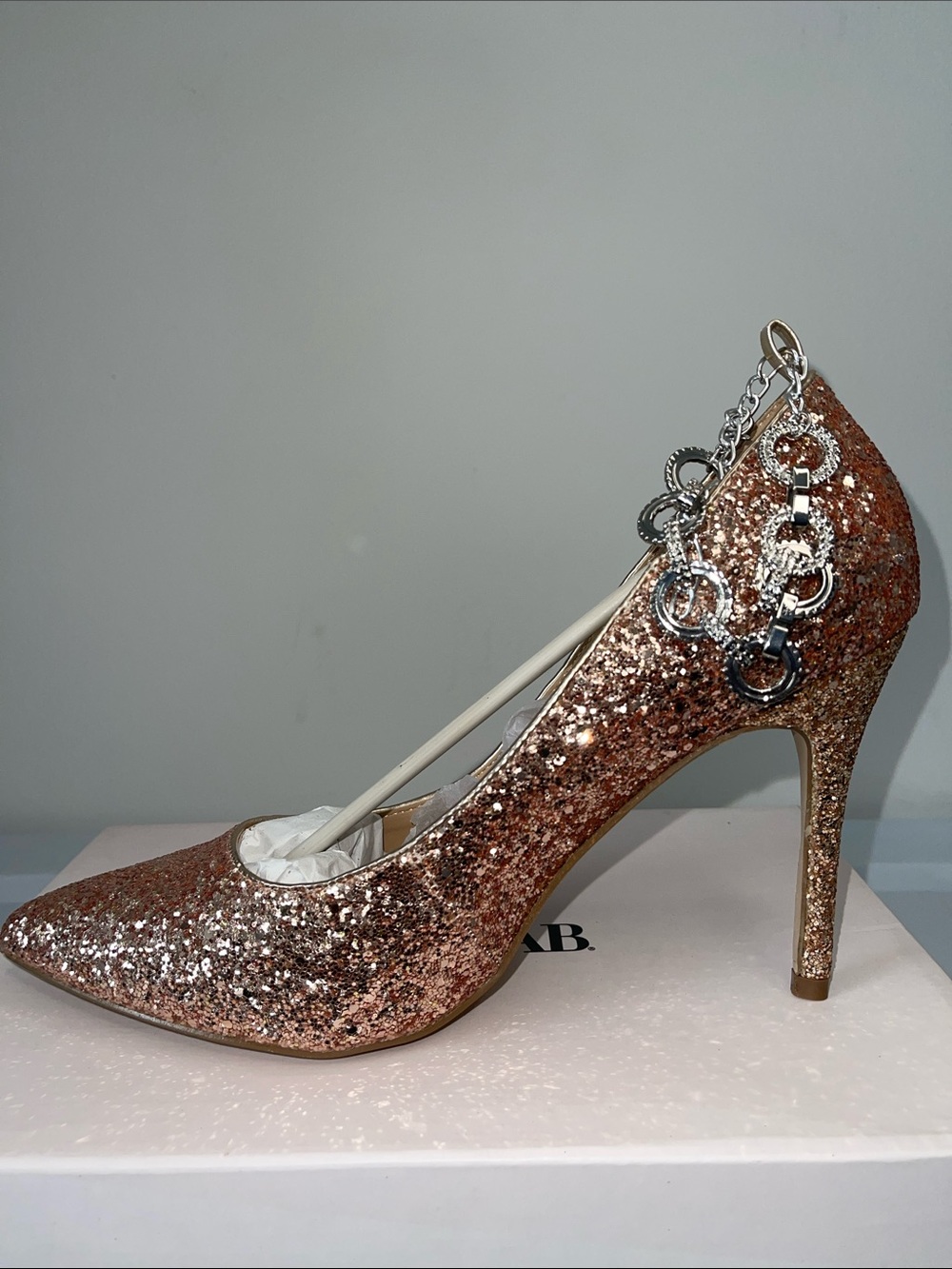 JustFab Rose Gold Glitter Pointed Toe Stiletto Pump
